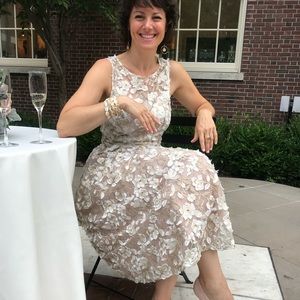 Adrianna Papell gold cream embroidery formal dress